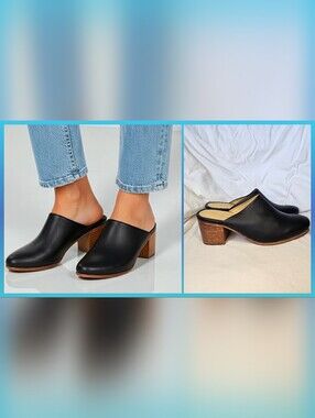 NISOLO All-Day Heeled Mule Black Smooth Leather Closed Toe Womens 6.5